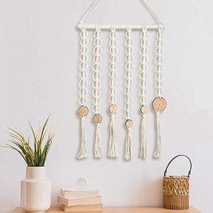 ULG Hanging Photo Display Wall Decor Macrame Wall Pictures Organizer Boho Home Decor with 30 Wood Clips and 1 String Light for Home Office College Bedroom, 24.8"x 15.75"