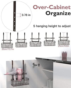 ULG Hair Tool Organizer, Hair Dryer Holder Over Cabinet or Wall Mount, Bathroom Organizer Under The Sink with 5 Adjustable Heights and 3 Compartments for Hair Dryer, Curling Wand, Hair Straightener