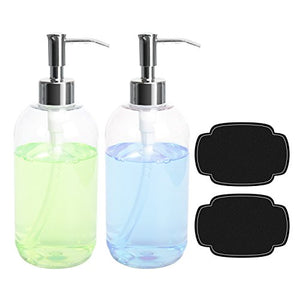 ULG Soap Dispensers Bottles 16oz Countertop Lotion Clear with Stainless Steel Pump Empty BPA Free Liquid Hand Soap Dispenser Boston Round Plastic Press Bottle 2 Piece