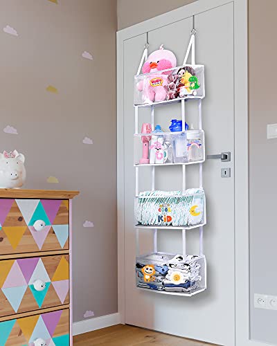 Over The Door Hanging Organizer Nursery Closet Cabinet Over Door Organizer  with 4 Large Pockets and 2 Small PVC Pockets Door Storage for Cosmetics