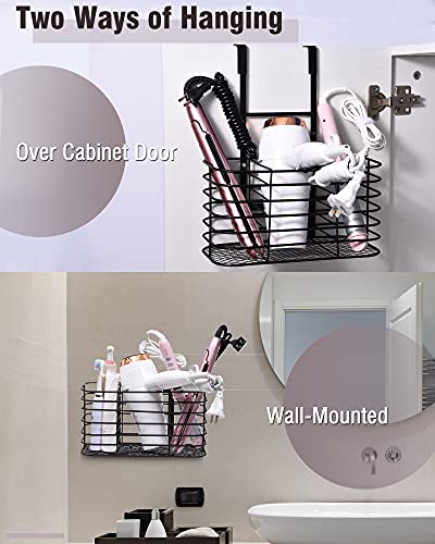 Hair Tool Organizer, ULG Hair Dryer Holder Over Cabinet or Wall Mount,  Bathroom Organizer Under Sink with 5 Adjustable Heights and 3 Compartments  for