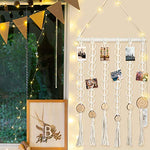 Load image into Gallery viewer, ULG Hanging Photo Display Wall Decor Macrame Wall Pictures Organizer Boho Home Decor with 30 Wood Clips and 1 String Light for Home Office College Bedroom, 24.8&quot;x 15.75&quot;
