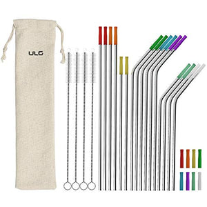 ULG Metal Straws 16-Pack Reusable Stainless Steel Straws with Case 10.5"