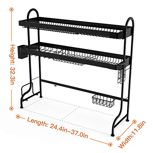 Fit Sink 24.5- 32 L】 2023 Version Over Sink Dish Drying Rack (Expandable  Dimension) Snap-On Design 2 Tier Large Kitchen Dish Rack Stainless Steel  Counter Organization and Storage