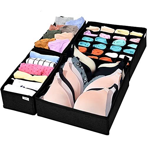 Sock Drawer Organizer Divider 2 Packs Underwear Organizer, 24 Cell  Collapsible Closet Cabinet Organizer Underwear Storage Boxes (black)