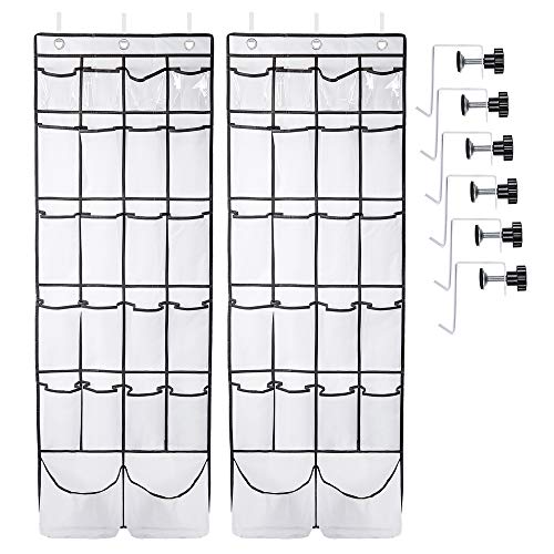 ULG Over The Door Shoe Organizer with 2 Extra Large Clear Pockets 2 Pack White (62 x 21 inch)