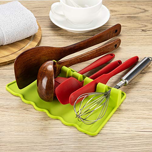 Silicone Spoon Rest With Drip Pad For Multiple Utensils.silicone Utensil  Rest 6 In 1 Larger Size Silicone Spoon Holder For Stove  Top,bpa-free,heat-res