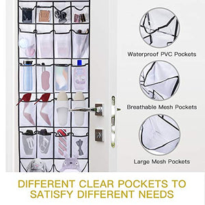 ULG Over The Door Shoe Organizer with 2 Extra Large Clear Pockets 2 Pack White (62 x 21 inch)