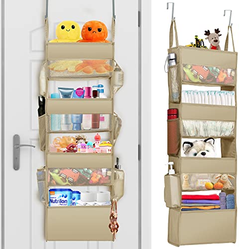 ULG 1 Pack Over Door Organizer with 5 Large Pockets 10 Mesh Side Pockets,  44 lbs Weight Capacity Hanging Storage Organizer with Clear Window Kids